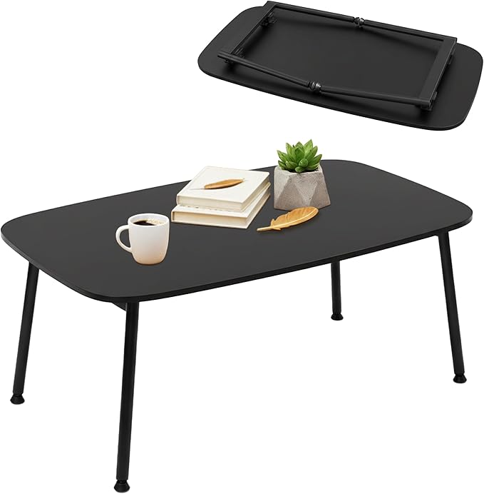 Folding Coffee Table, Portable Floor Table for Sitting on The Floor, Midcentury Modern Coffee Table, Foldable Floor Table for Living Room, 32''L x 16''W x 15''H, Black