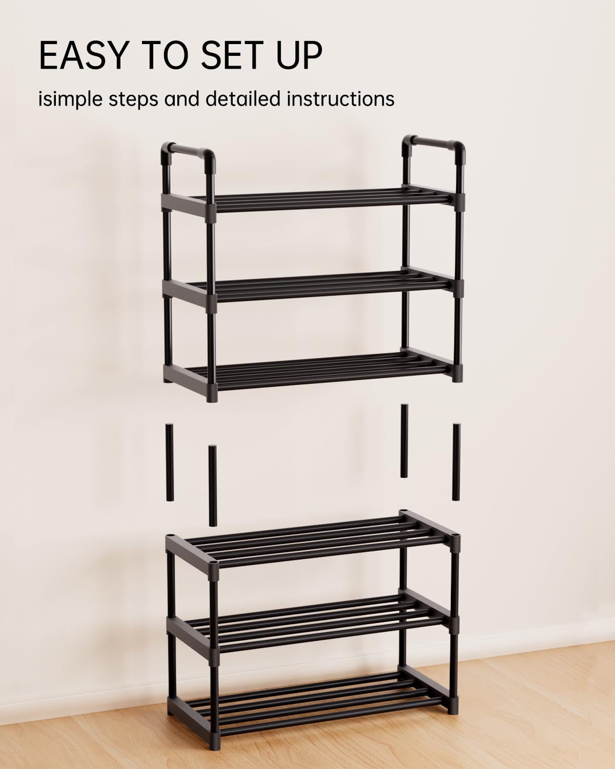 AAJZ Shoe Rack,Tall Large Capacity,Shoe Organizer, Metal Storage Shelf, for 24-27 Pairs, for Entryway,Closet, Bedroom Black (8 Tiers)
