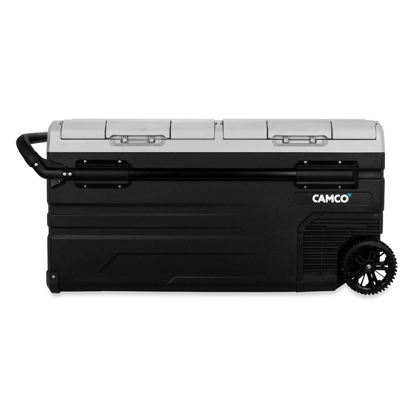Camco CAM-950 AC 110 V DC 12 V 95 Liter Portable Compact Refrigerator w/Dual Zone Cooling/Freezing and Vehicle Outlet Cables for Camping & Road Trips