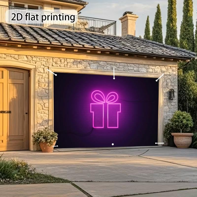 Gift Box Drawn Purple Neon Light Black Wall Backdrop Bitrhday Party Decorations Photography Studio Photo Backdrops Backgro...
