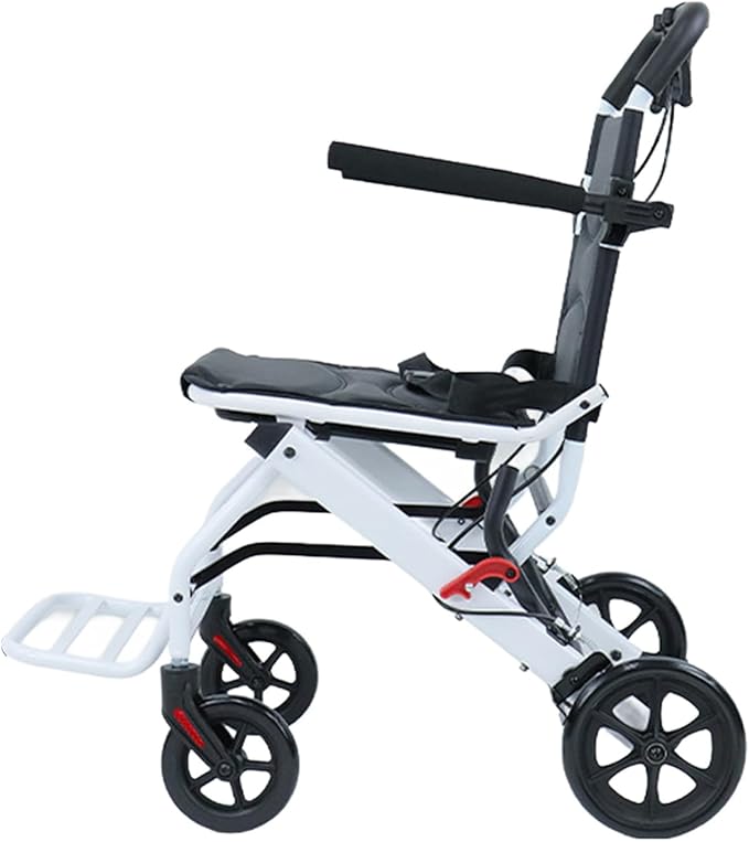Folding Wheelchair,Portable Transit Chair Lightweight Mobility Aid Wheel Chairs Four Wheel Rollator with Adjustable Safety...