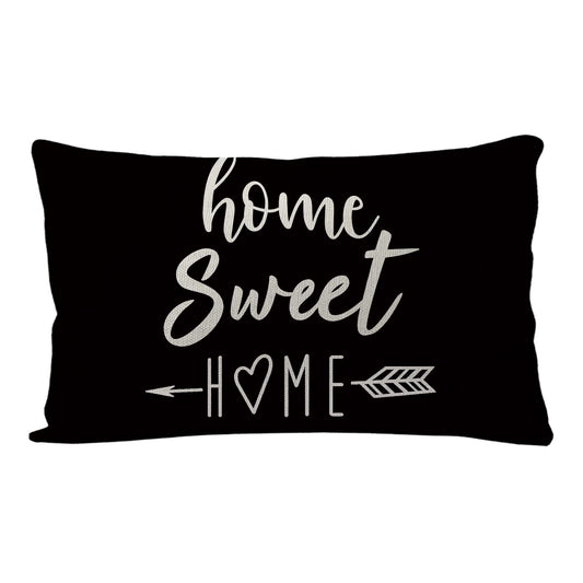 7COLORROOM Farmhouse Pillow Covers Black Home Sweet Home Quotes Rectangular/Waist Cushion Cover Farmhouse Decor Housewarming Gifts Pillowcases for New Home 12'' x 20'' ( Black)
