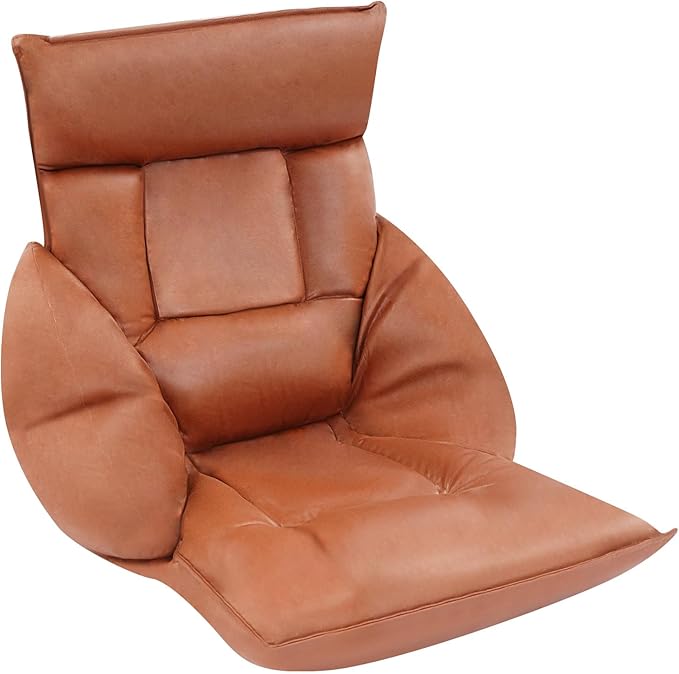 Floor Chair with Back Support, Folding Sofa Chair with 5 Adjustable Position, Cozy Tatami Human Bed with 5 Adjustable Positions for Living Room, Bedroom, Coffee Color
