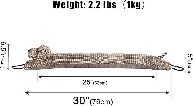 Marwood Under Door Draft Stopper Decorative Wind Stopper 30 inch for Door & Window, Weighted Animal Air Draft Stopper Snake Noise Blocker for Bottom of Door with Hanging Loops -Brown Dog