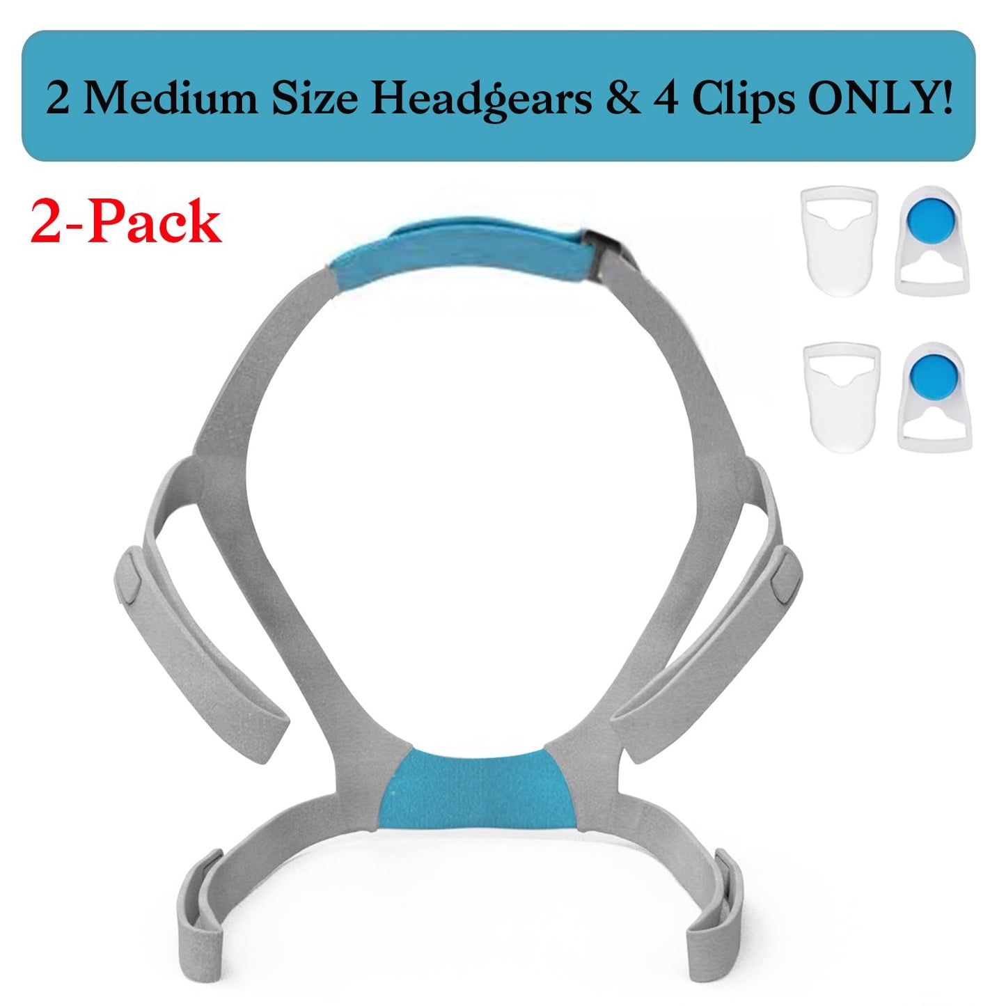 Tegneo 2-Pack Headgear Compatible with Airfit F30 CPAP Mask, Headgear Strap Replacement for F30, Adjustable Headband with 4 Clips, Medium