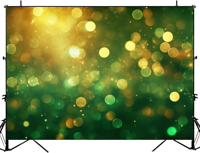 Blur bookeh Gold Lights Flashes a Green Color Backdrop Bitrhday Party Decorations Photography Studio Photo Backdrops Backg...