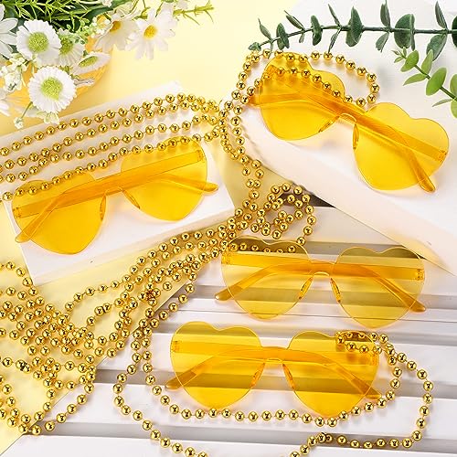 Mepase 24 Pcs Beads Necklaces and Heart Sunglasses 80s Accessories for Adults Valentines Parade Wedding Birthday Party Favor
