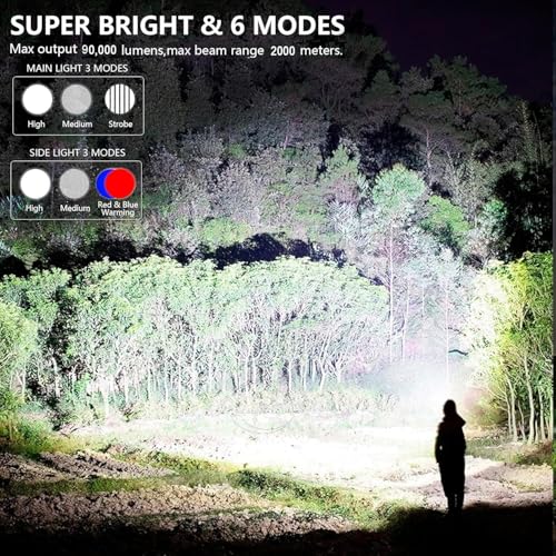 MIXILIN Rechargeable Spotlight, 90,000 Lumens Handheld Hunting Flashlight Led Spot Light with Cob Light and Solar Panels, ...
