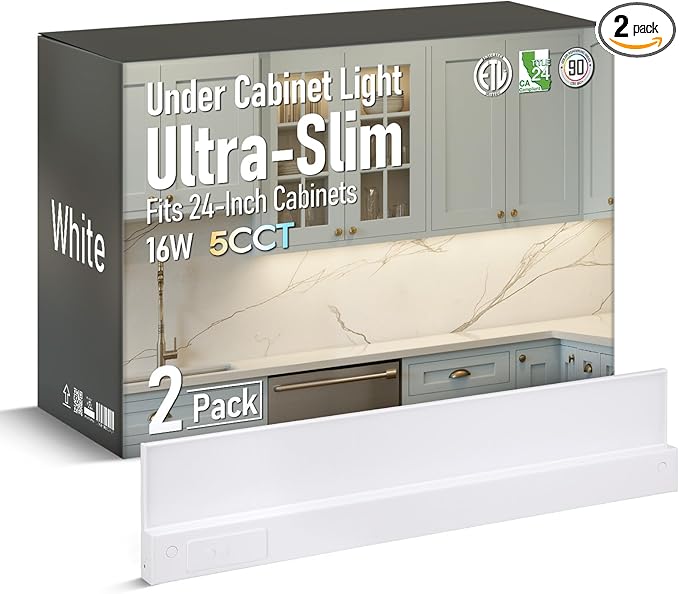 TORCHSTAR LED Under Cabinet Lighting Fits 24 Inch Cabinets, Ultra-Slim Series, 5CCT 16W 1200LM, Hardwired & Plug-in, 120V ...