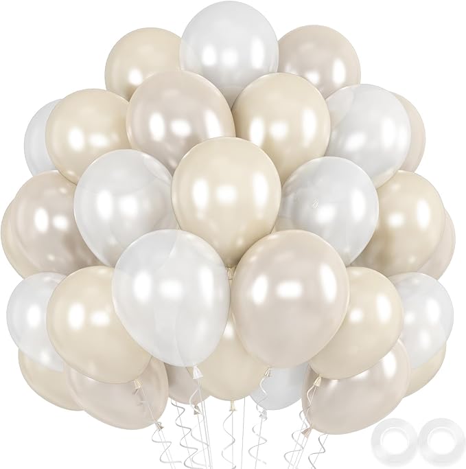 Pearl Balloons, 52 PCS 12 Inch Pearl white Double-Stuffed Balloons, White Pearl Sand White Double-Stuffed Ivory Latex Ball...