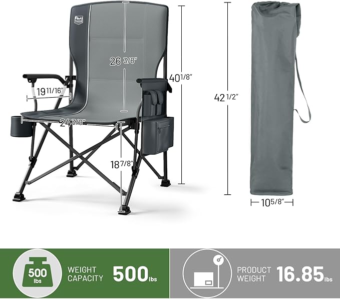 TIMBER RIDGE Oversized Folding Camping Chair High Back Heavy Duty for Adults Support up to 500lbs with Cup Holder, Side Pocket Cooler Bag