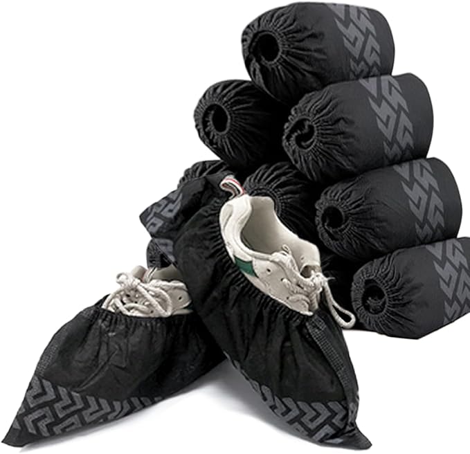 FancyStyle Shoe Covers 200 Pack Disposable Black Boot & Shoe Covers.