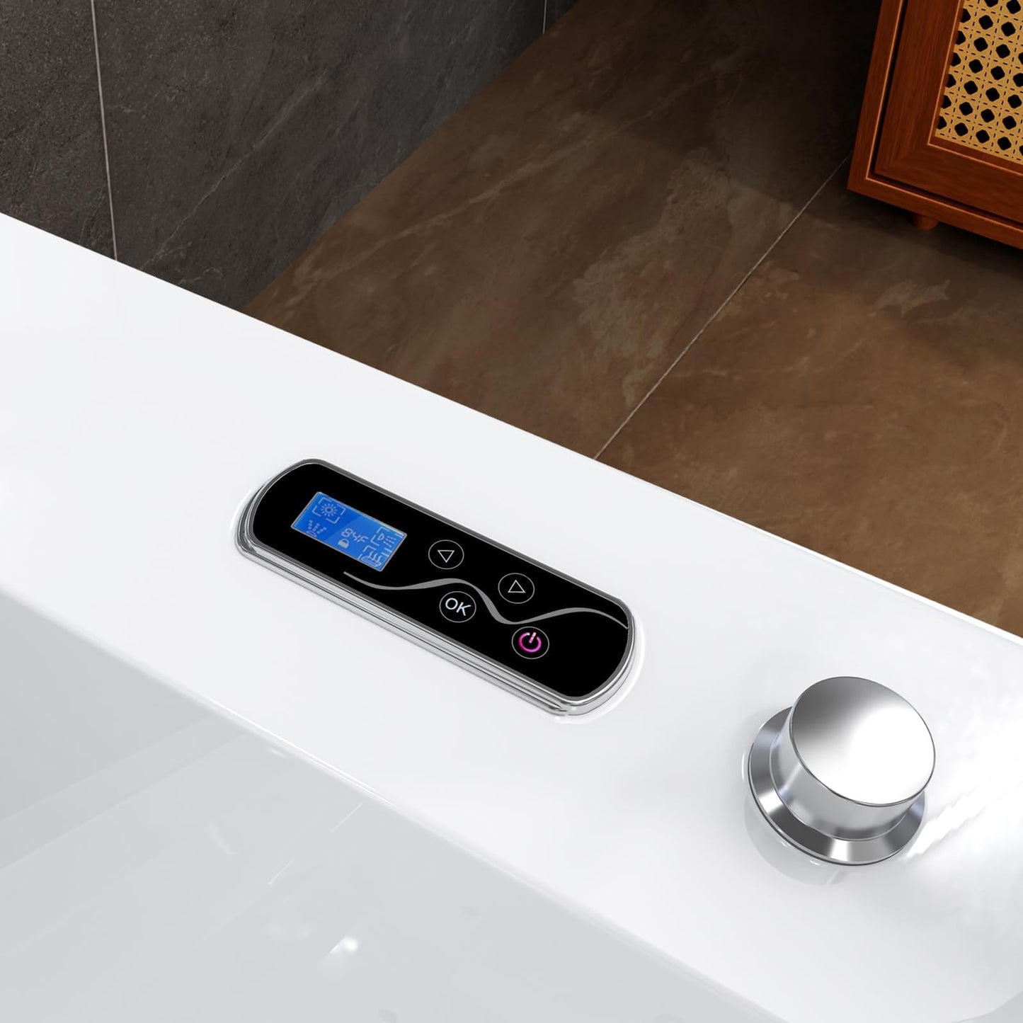 Empava PRO Series Model Jetted Tub, Freestanding Whirlpool Bathtub | 71"x48" Heated Bubble for 2 | Thermostatic Control & Chromotherapy Lighting | White Acrylic (ETL Certified)