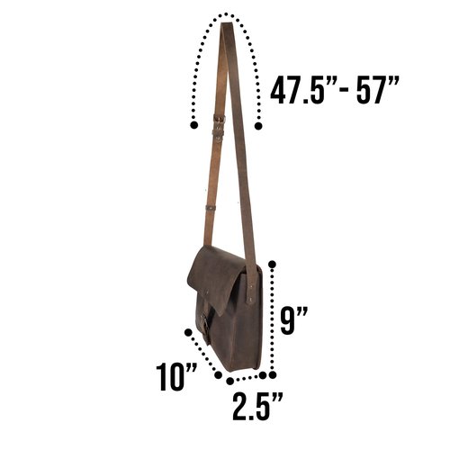 Hide & Drink, Small Messenger Bag, Rectangular Bag with Adjustable Shoulder Strap, Crossbody Bag, Travel Accessory, Full Grain Leather, Handmade, Bourbon Brown