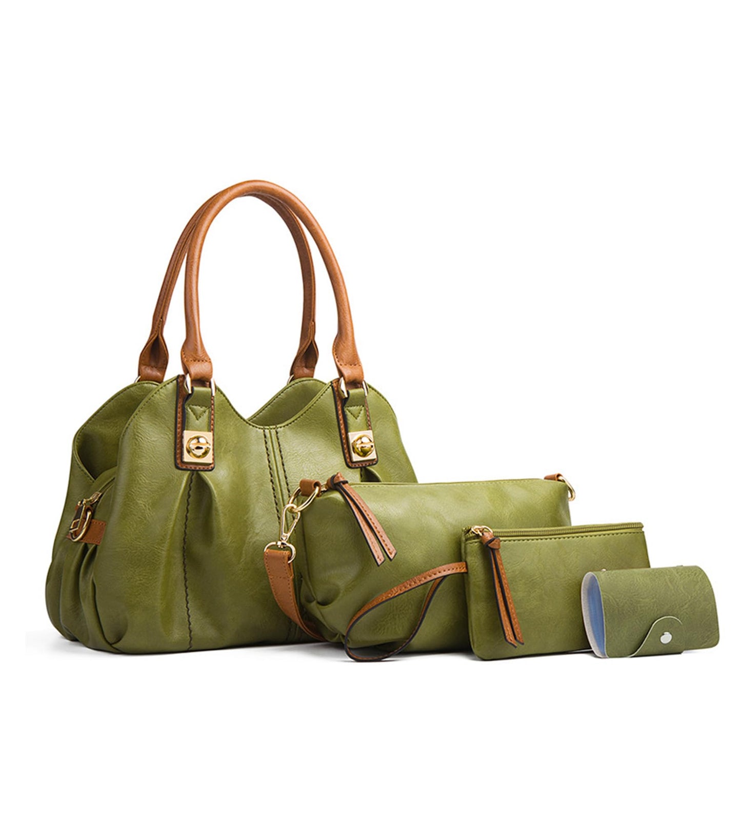 KingTo 4pcs Purses Retro Tote Handbags for Women Stylish Shoulder Bags Soft Top Handle Satchel Set (Green)