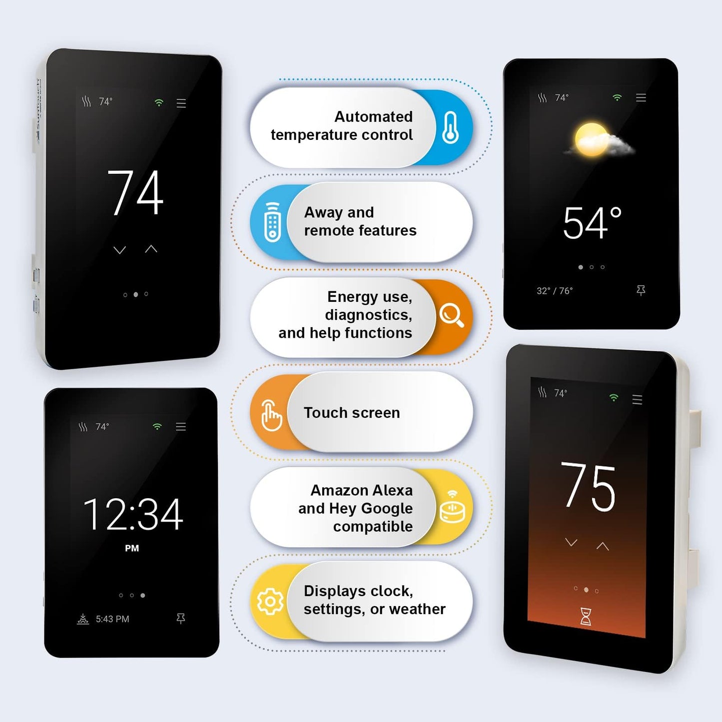 SunTouch SunStat ConnectPlus Touchscreen Programmable Smart Voice-Activated Wi-Fi Thermostat for Electric Floor Heating Systems, 4.3" Screen, Floor and Air Sensing Control, Remote Access