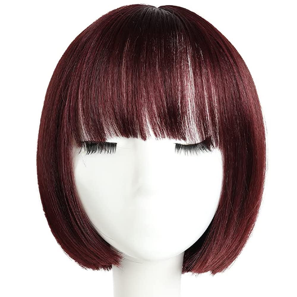 HSPCYGG Costume Wigs Short Burgundy Bob Wig with Bangs 10 Straight Synthetic Halloween Cosplay wig for Women Daily Girls