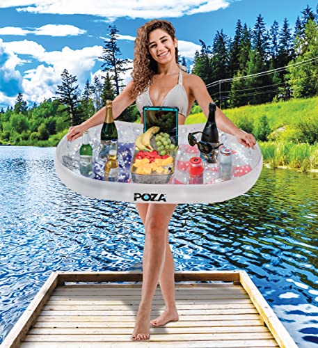 POZA Inflatable USA Pool Float - Luxurious Fun Lounger Filled with Sparkle Silver Stars Confetti, Cool USA Flag Design Wat...