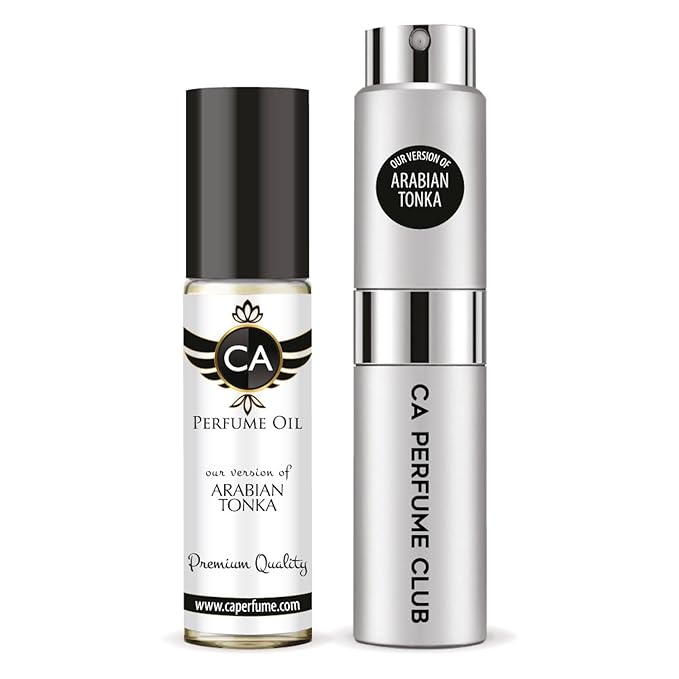 CA Perfume Duo Impression of Arabian Tonka For Women And Men Perfume Layering Set Long Lasting Travel Size EDP + Body Oil Roll-On Bottle 0.27 Fl Oz+0.33 Fl Oz