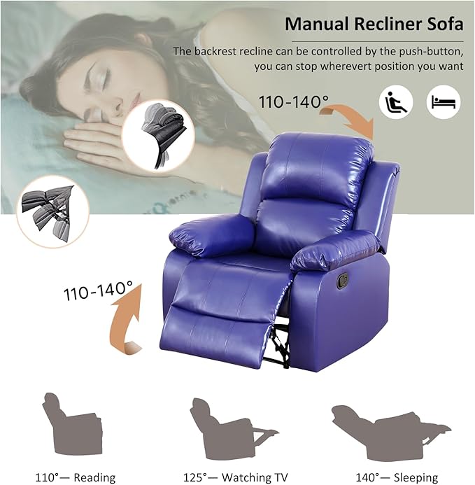 A Ainehome Living Room Furniture Set Leather Recliner Sofa Set Loveseat Chair Furniture Sofa Set for Living Room/Small Space/Rv/House/Office/Theater Seating (A-Blue Leather, Chair)