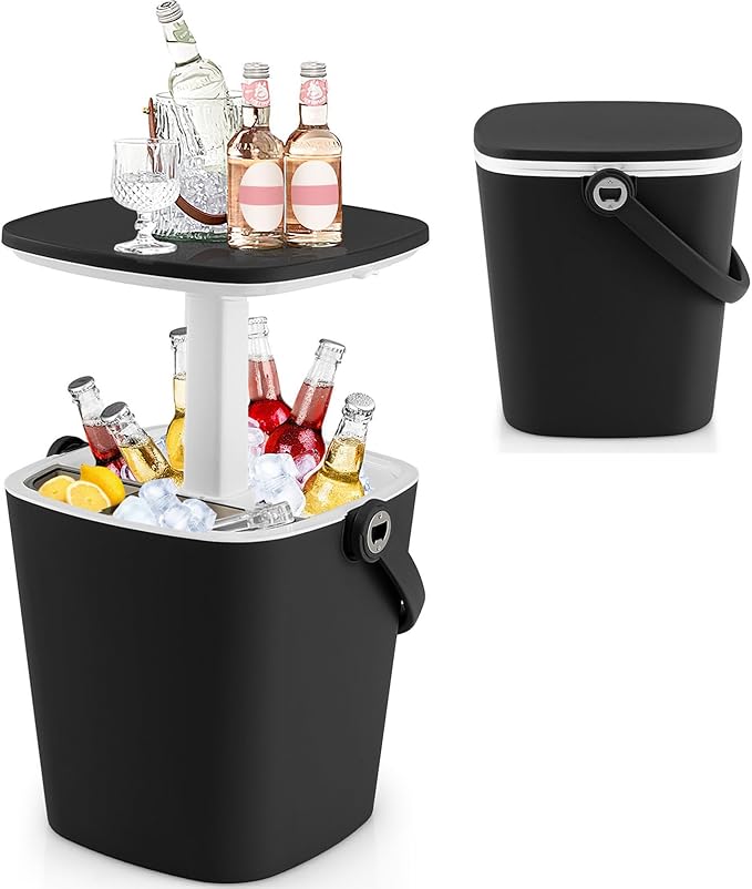 Giantex Outdoor Side Table Cooler - 4 Gallon Portable Beer Wine Ice Bucket with Handle, Lift Top Lid, Bottle Opener, Patio...