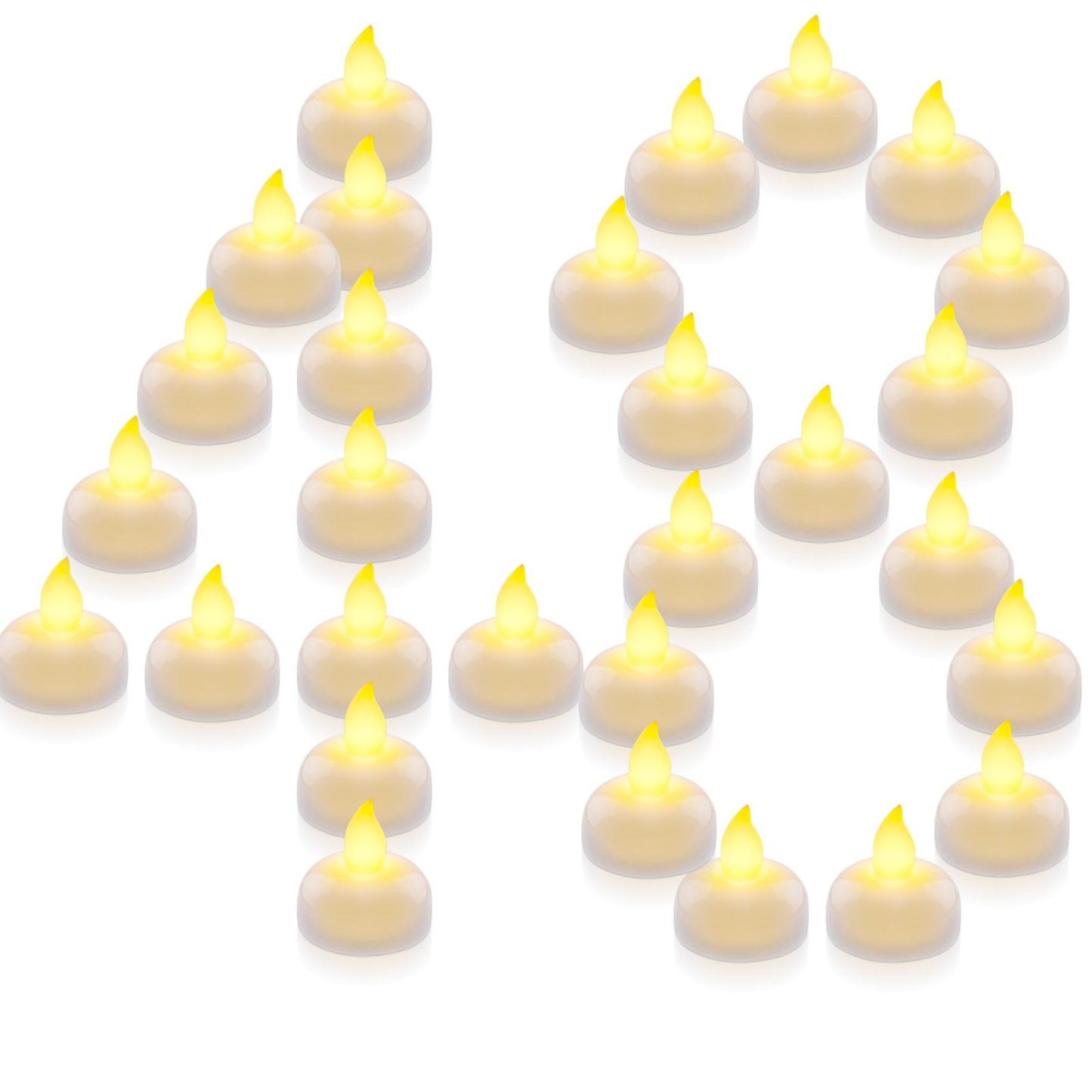 Homemory 48 Pack Waterproof Flameless Floating Tealights, Battery Flickering LED Tea Lights Candles - Wedding, Party, Centerpiece, Pool & SPA (Warm White)