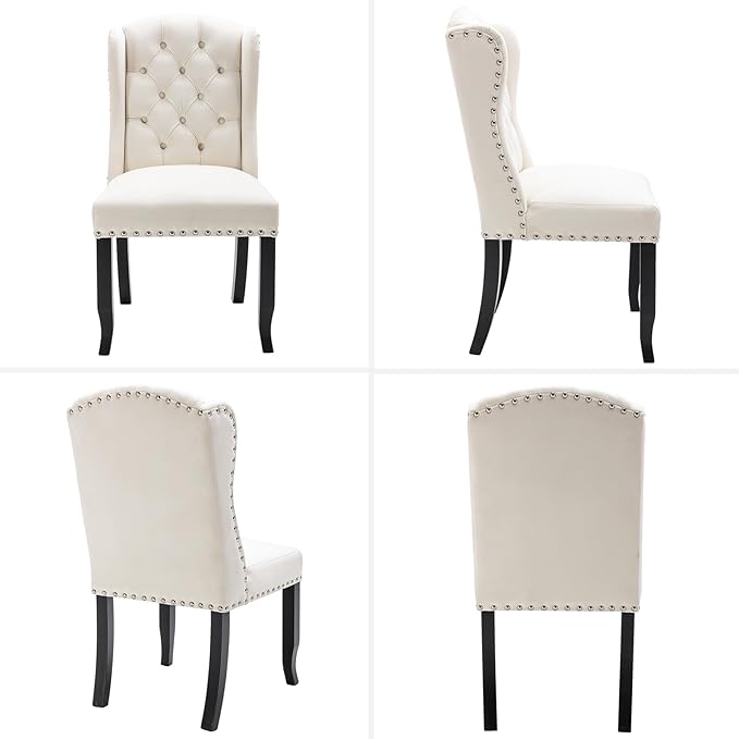 DUOMAY Modern Tufted Dining Chairs Set of 2, Velvet Upholstered Dining Room Chairs Armless Guest Side Chair for Kitchen Dining Room, Wingback Accent Chairs with Solid Wood, White