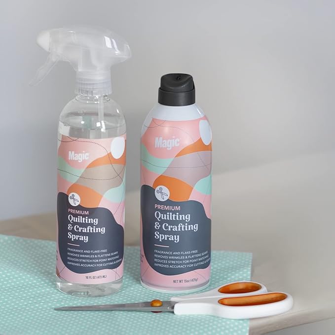 MAGIC Premium Quilting & Crafting – Fabric Spray for Cutting, Creasing, & Sewing – Best Press Starch for Quilting to Flatten Seams & Wrinkles – Wrinkle Spray (15oz Aerosol) 2 Pack