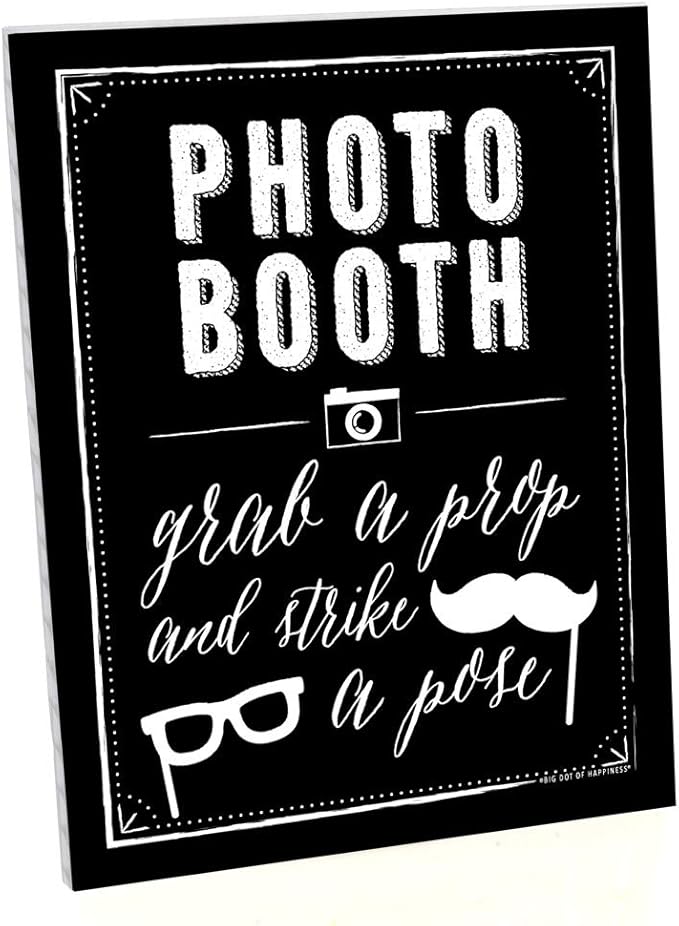Big Dot of Happiness Photo Booth Sign with Stand – Festive & Durable Plastic Display – Indoor & Outdoor Party Decoration –...