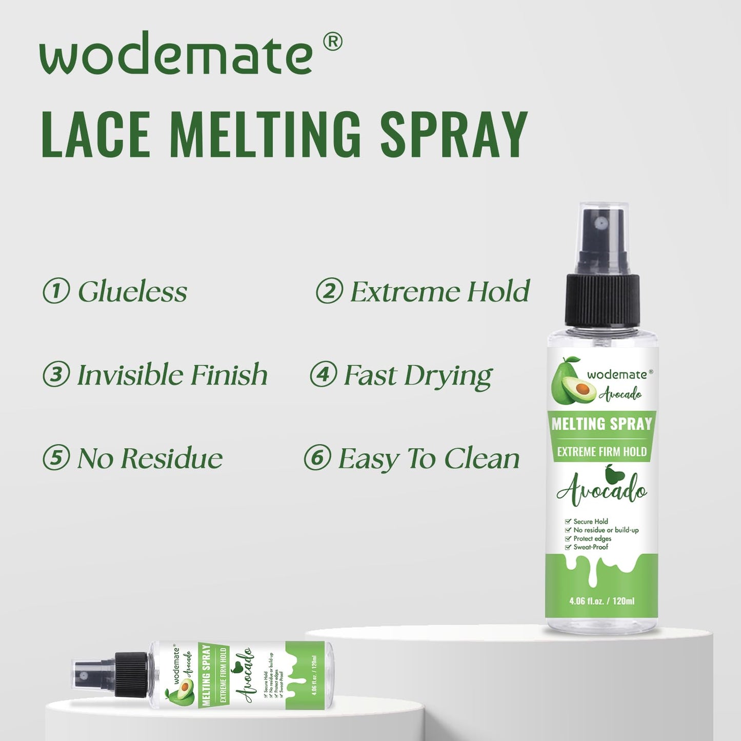 wodemate Lace Melting Spray for GlueLess Wigs, Extreme Hold Melting Spray Bond Adhesive for Lace Wigs, Strong Natural Finishing