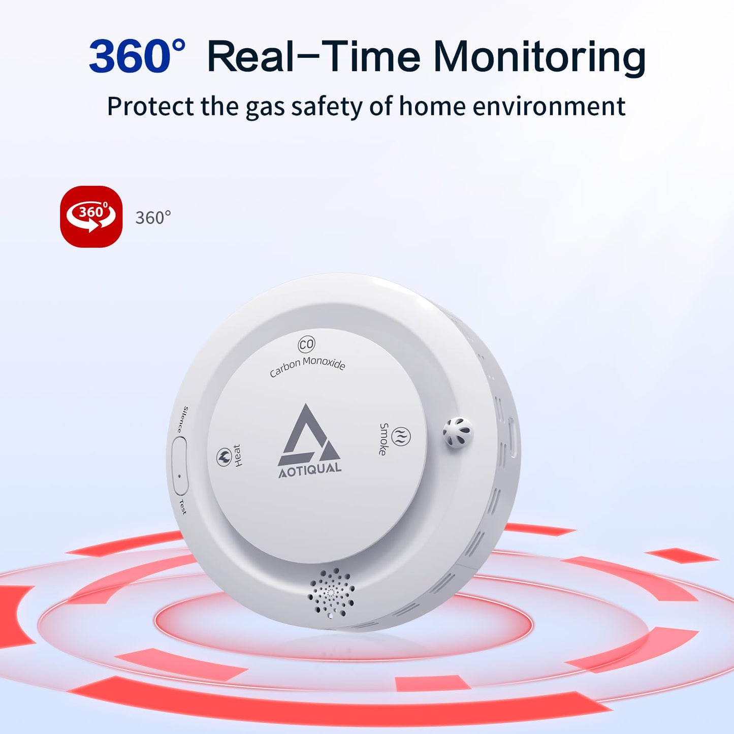 Smoke and Carbon Monoxide and Heat Detector 3-in-1 CO/Smoke/Temp Alarm 10-Year Battery, 85dB Voice Alert, Explosion-Proof ABS, Easy Installation Home Safety Device (Includes AA Batteries)