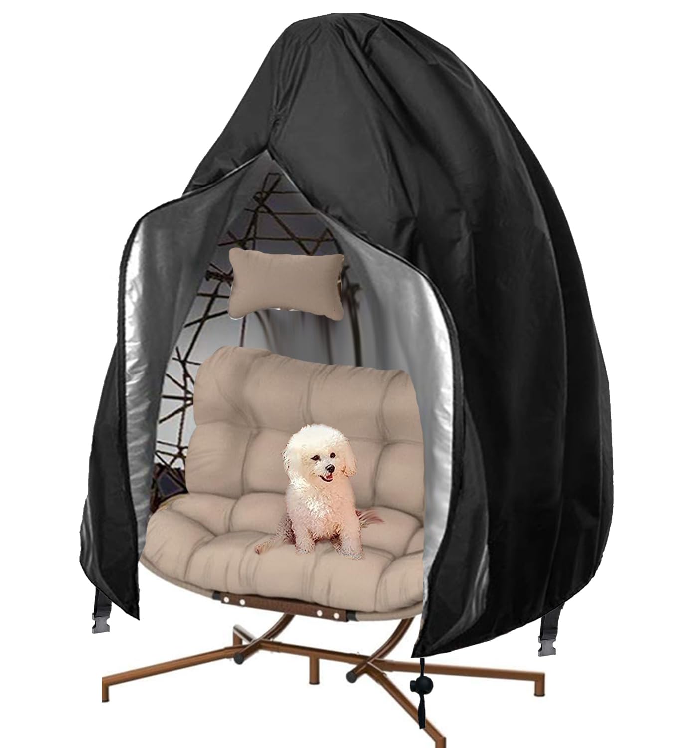 【Upgraded】Patio Egg Chair Covers with Zipper, 91 x 80 Large Wicker Egg Swing Chair Covers, Waterproof Heavy Duty Weather Resisatnt Outdoor Chair Cover, Windproof Hanging Chair Cover, Black, 1 Pack