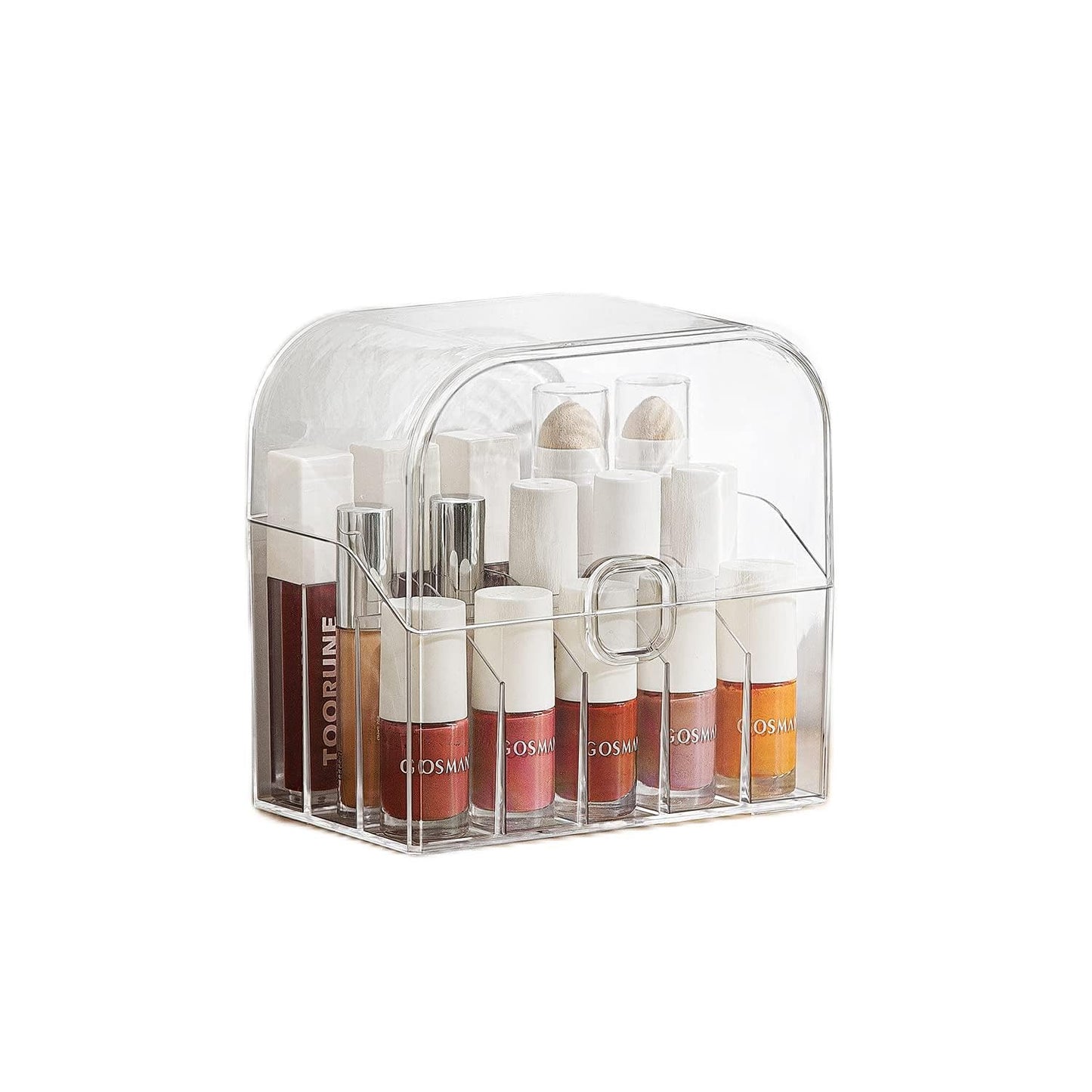 MORNITE Cosmetic Organizer Storage, Lipstick Organizer with Lid, Lipsticks Dresser Holder Box Case Countertop Makeup Tray, Clear
