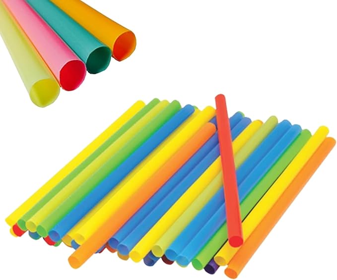9" Wide Mouth Milkshake/Smoothie Straws/Assorted Neon Colors - Pack of 105ct (105)