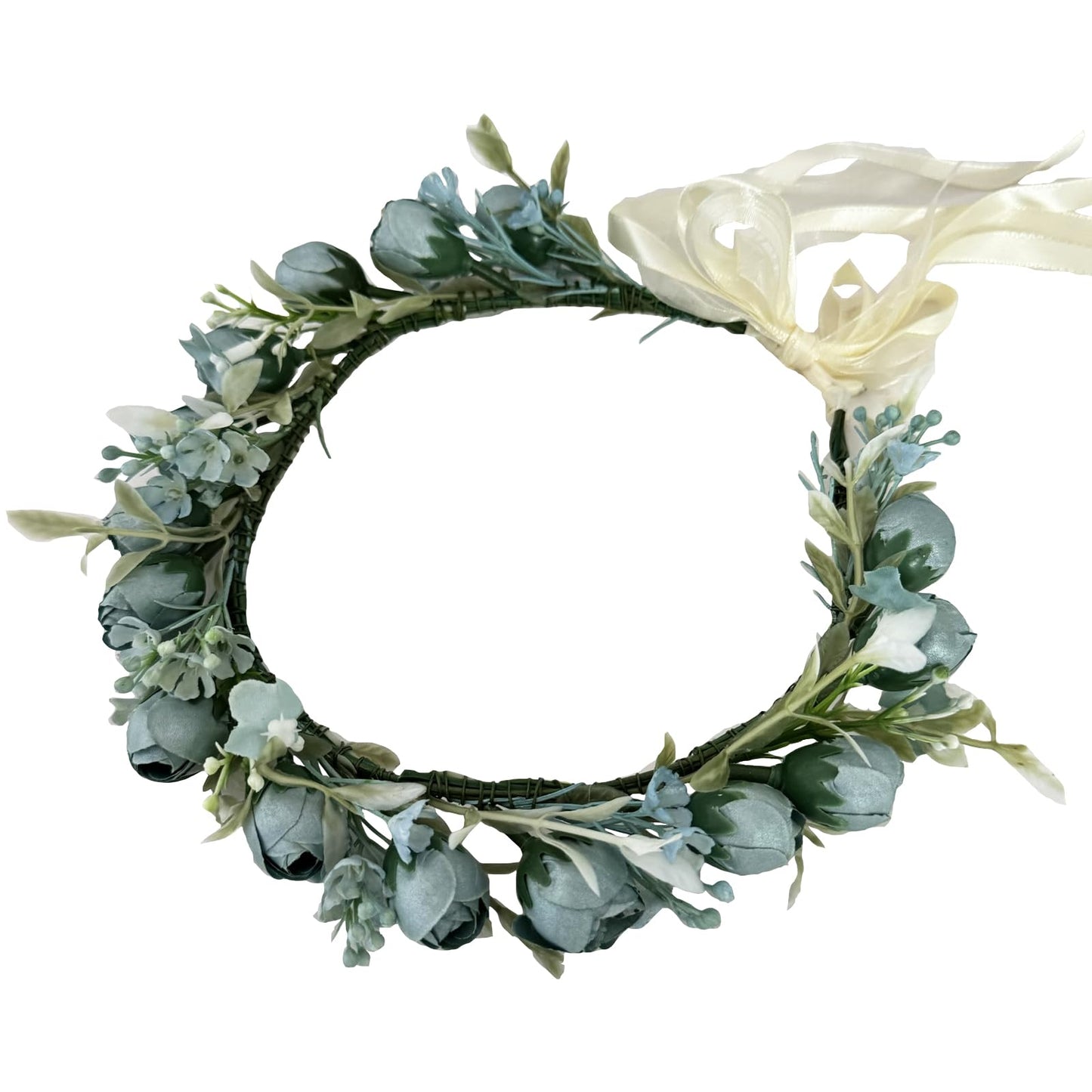 DreamLily Girls Camellias Flower Crown Birthday Photo Pops Hair Wreath Wedding Festival Floral Headpiece XM11 (Blue)
