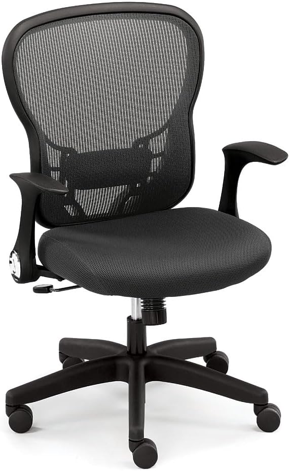 NBF Mesh Office Computer Ergonomic Chair with Memory Foam, Black Mesh Back, Black Matrix Fabric Seat, Adjustable Height, Lumbar Support Chair