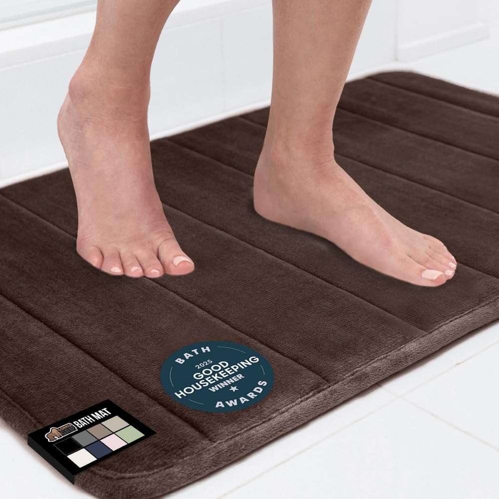 GORILLA GRIP Memory Foam Bath Mat, Soft Absorbent US Designed Bathroom Rug, Gripping Dots Machine Washable Bathmat, Cushioned Floor Mats, Shower Sink Rugs Room Décor Accessories, 36x24 Brown