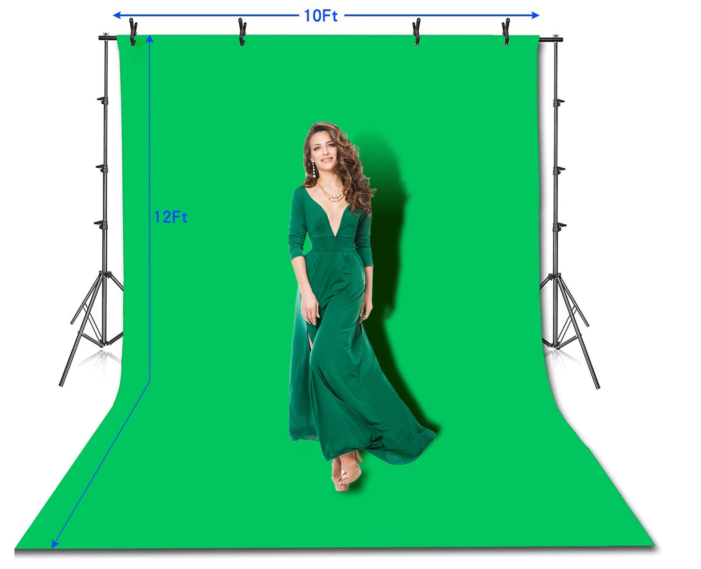 HYJ-INC Photo Video Studio 10 x12ft 100% Cotton Muslin Chromakey Green Screen Backdrop with 8.5 x 10ft Stand Photography Background Support System Kit Clamp, Carry Bag