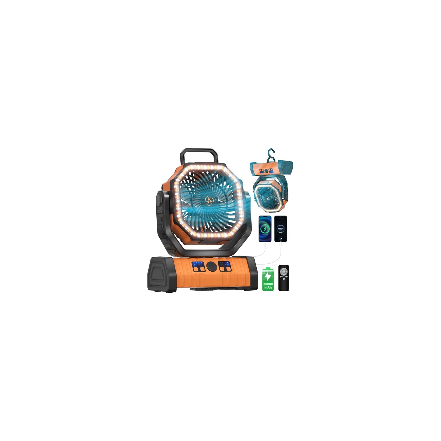 Eeifo Battery Operated Fan Portable Battery Powered Camping Tent Fan With Led Lantern Light 20000Mah Rechargeable, Oscillating,