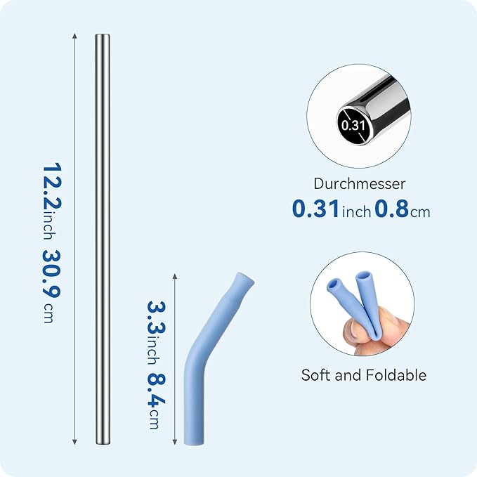 Reusable Metal Straws with Silicone Tip for Stanley 40oz,Stainless Steel Drinking Straws for 40oz Tumbler,3 Straight Tubes & 6 Tips& 1 Cleanr Brush(Black)
