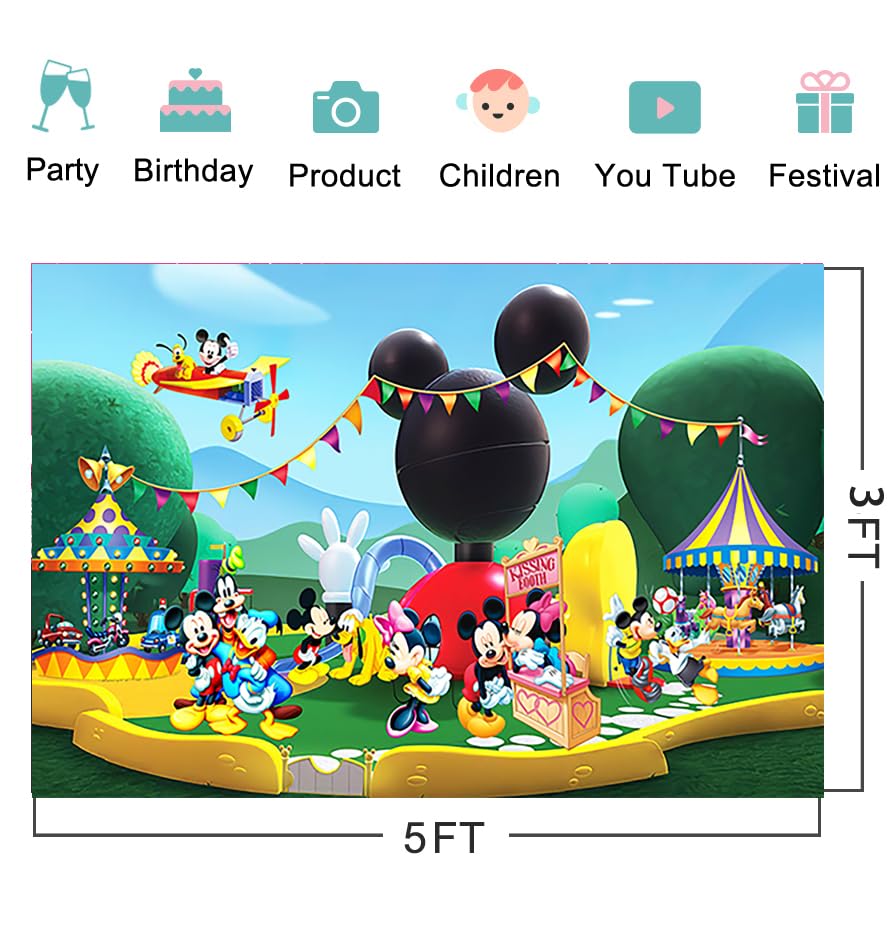Clubhouse Birthday Backdrop for Party Decorations Background for Party Cake Table Decorations Clubhouse Theme Banner 5x3ft