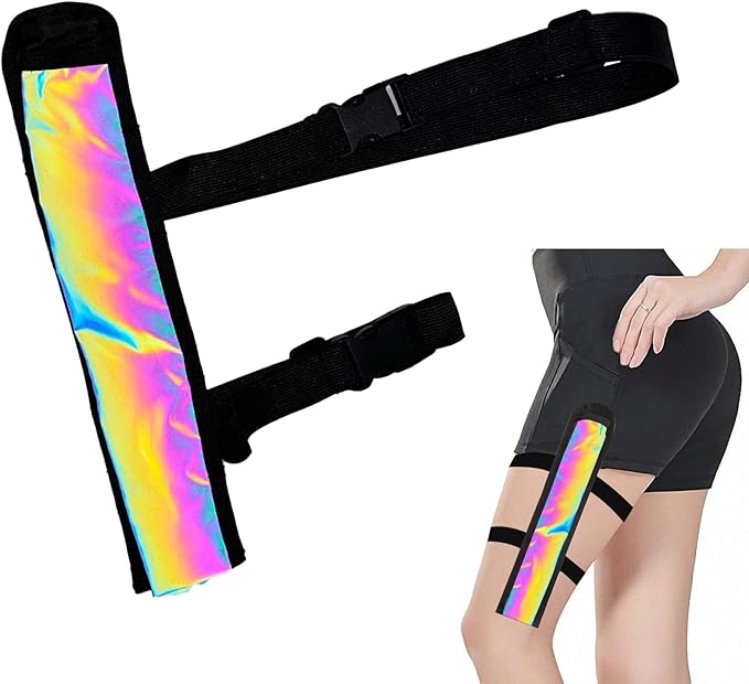 Rave Fan Holster,Large Rave Reflective Fan Hand Fan with Holster,Hand Fan Holder&Thigh Holster for Rave Essentials Shroom