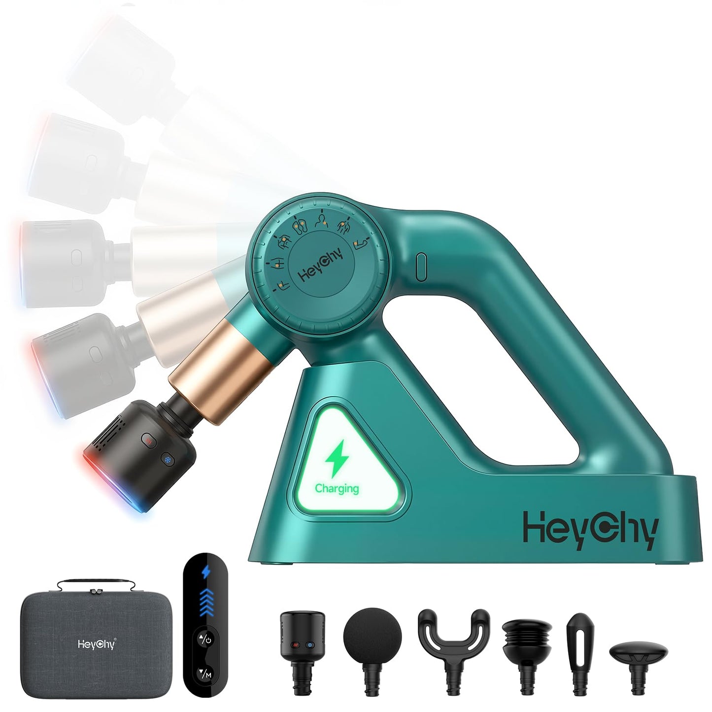 HEYCHY Percussion Massage Gun Deep Tissue with Adjustable Amplitude for Muscle Relief, Professional Handheld Massager for Neck, Back, Shoulder, Leg, Ideal for Men, Athletes, Green