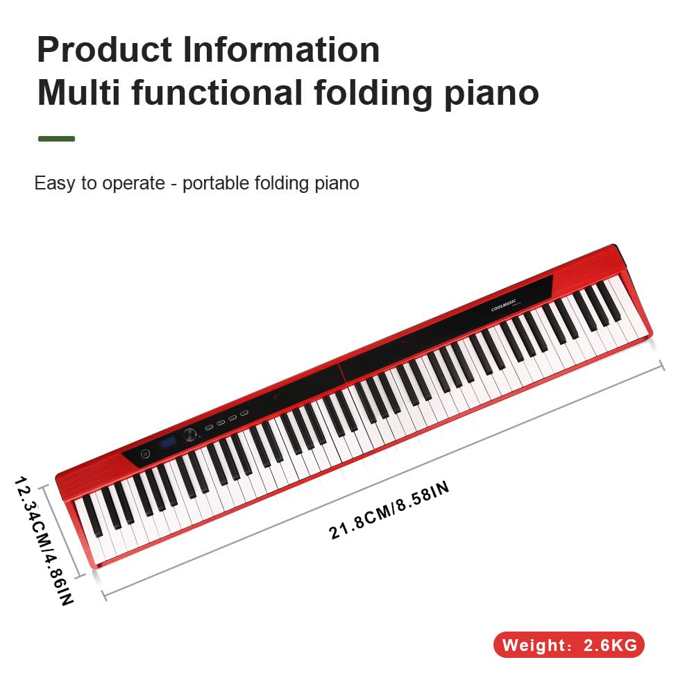 Coolmusic Beginner Digital Piano 88 Key Semi-Weighted Keyboard, Portable Electric Piano with Sustain Pedal, Power Supply