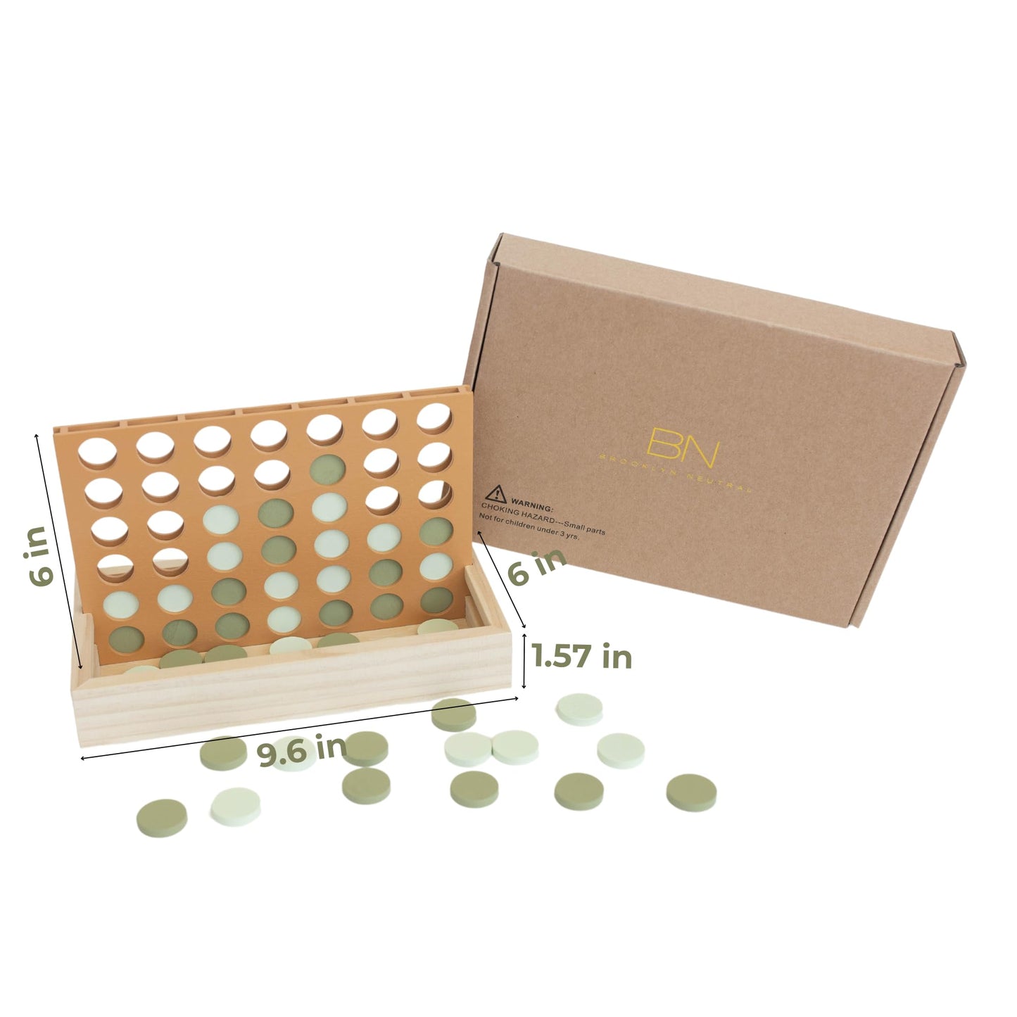 Neutral Wooden Four in a Row Game, Aesthetic Two Player Montessori Travel Board Game for Kids and Adults, Perfect Coffee Table Decor and Housewarming Gift