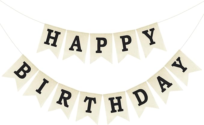 Anwyll Happy Birthday Banner - NO DIY Black Burlap Happy Birthday Banner Sign Happy Birthdays Party Decoration Happy Birth...