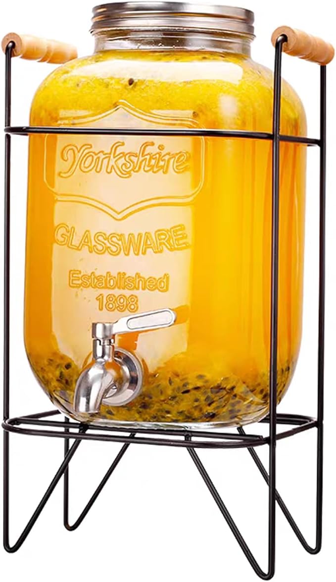 Tfwadmx 1 Gallon Drink Dispenser Glass Beverage Dispenser With Stand Leak Proof Stainless Steel Faucet Wide Mouth Mason Ja...