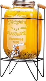 Tfwadmx 1 Gallon Drink Dispenser Glass Beverage Dispenser With Stand Leak Proof Stainless Steel Faucet Wide Mouth Mason Ja...