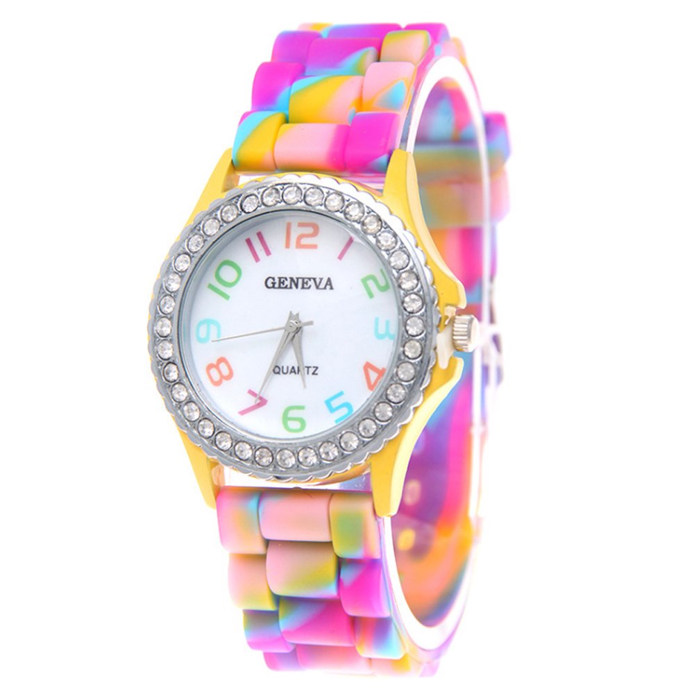 CdyBox 5 Pack Rhinestone Colorful Silicone Jelly Wristwatches for Women Wholesale Watch Set