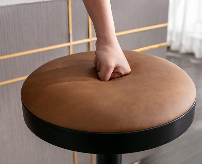 EALSON Modern Swivel Bar Stools Set of 3 Adjustable Counter Height Backless Barstools with Metal Base Leather Upholstered Round Bar Stool Chairs for Kitchen Island/Pub/Breakfast Bar, Brown